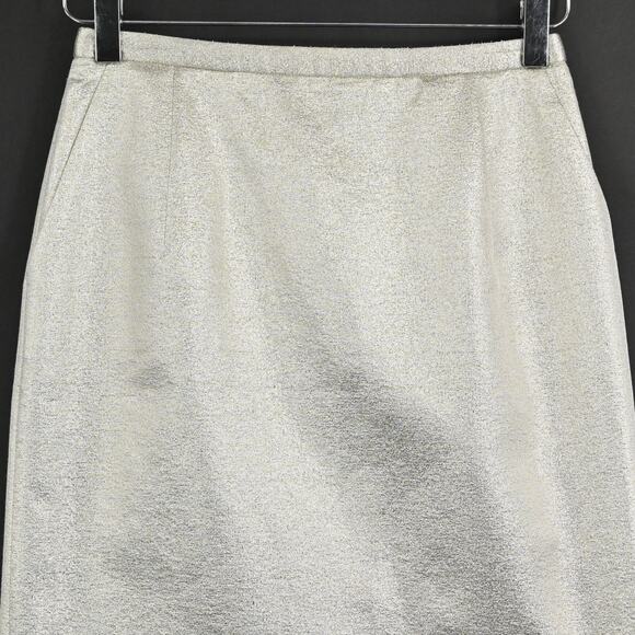 ARIANA ROCKEFELLER Skirt Size 0 Metallic Champagne Straight Pencil Back Slit - Picture 2 of 9